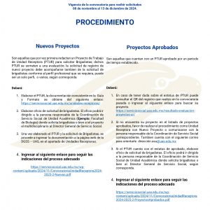 Convocatoria de Unidades Receptoras, información en el enlace https://serviciosocial.uas.edu.mx/convocatoria-unidades-receptoras-2024-2025-2/